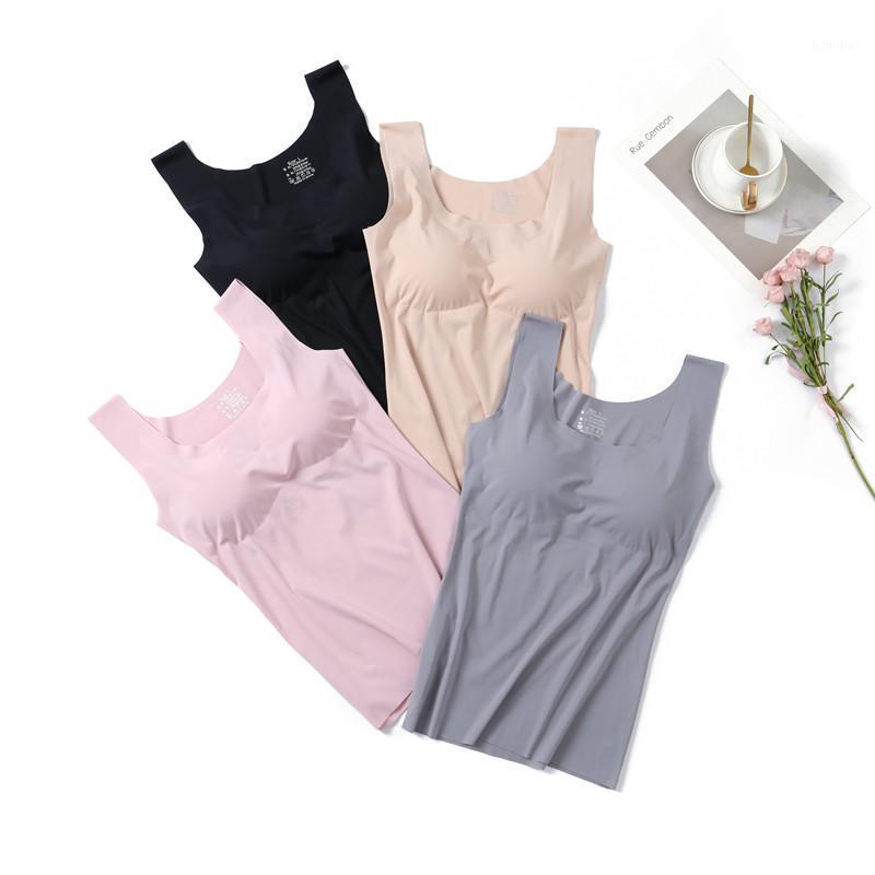 

Camisoles & Tanks 2021 Ice Silk Tank Top Wireless Paded Lingerie Push Up Seamless Padded Vest Crop Tee Camisole Comfortable Sleep Cami, Black