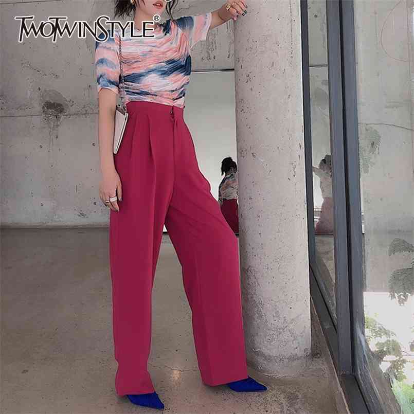 

Casual Minimalist Trouser For Women High Waist Loose Wide Leg Pants Female Spring Fashionable Clothing 210521, Rose