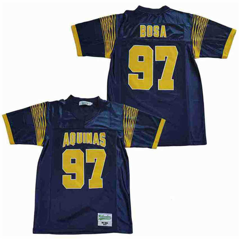 

High School Football 97 Nick Bosa St Thomas Aquinas Jersey Men Stitched And Embroidery Team Away Navy Blue Breathable Pure Cotton Quality