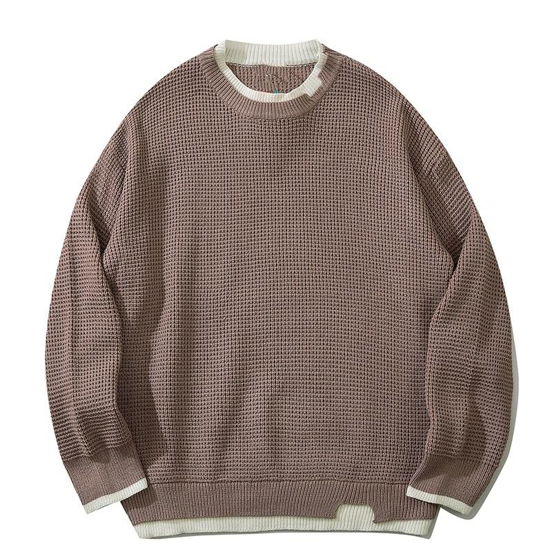 

Men's Sweaters Knitted Sweater Harajuku Retro Hip Hop Leisure Warm Plaid Grandpa Fake Two-piece Pullover Fashion Winter Clothes, White;black