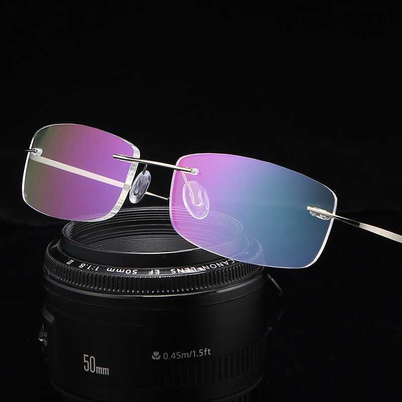 

Sunglasses Titanium Alloy Rimless Anti Blue Light Reading Glasses Rectangle Male Frame Female Goggles Elastic Memory Ultra Mirror Leg