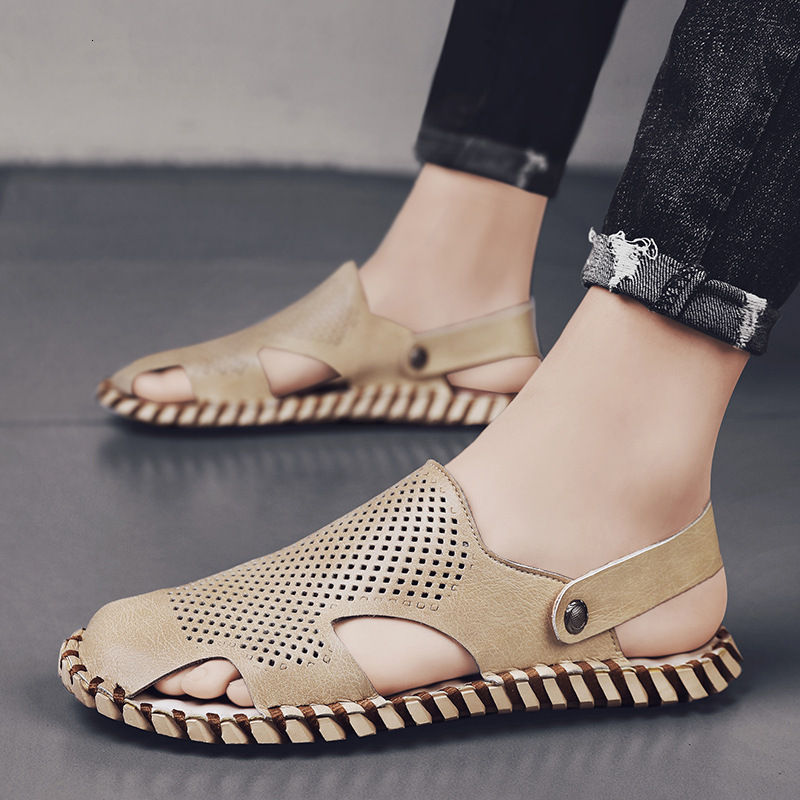 

Slippers Baotou men's leather sandals breathable Korean Trend lazy driving shoes casual XJ2C, 1# shoe box