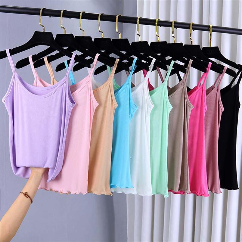 

modal ribbed women tank spaghetti strap ruched bottom candy color undershirt camisole w816, White