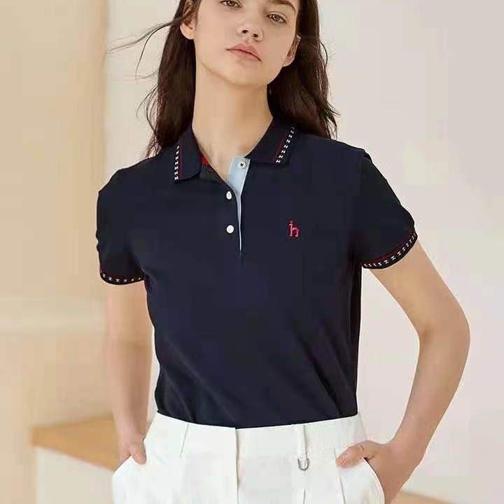 

Women's polo shirt summer cotton heavy embroidery garland half-sleeved hazzys short-sleeved T-shirts, White