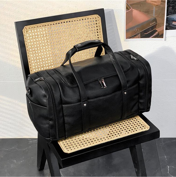 

men bag outdoor sports fitness leisure handbags large multifunctional leather fashion travel bags wet and dry leathers fitnesss handbag, Black