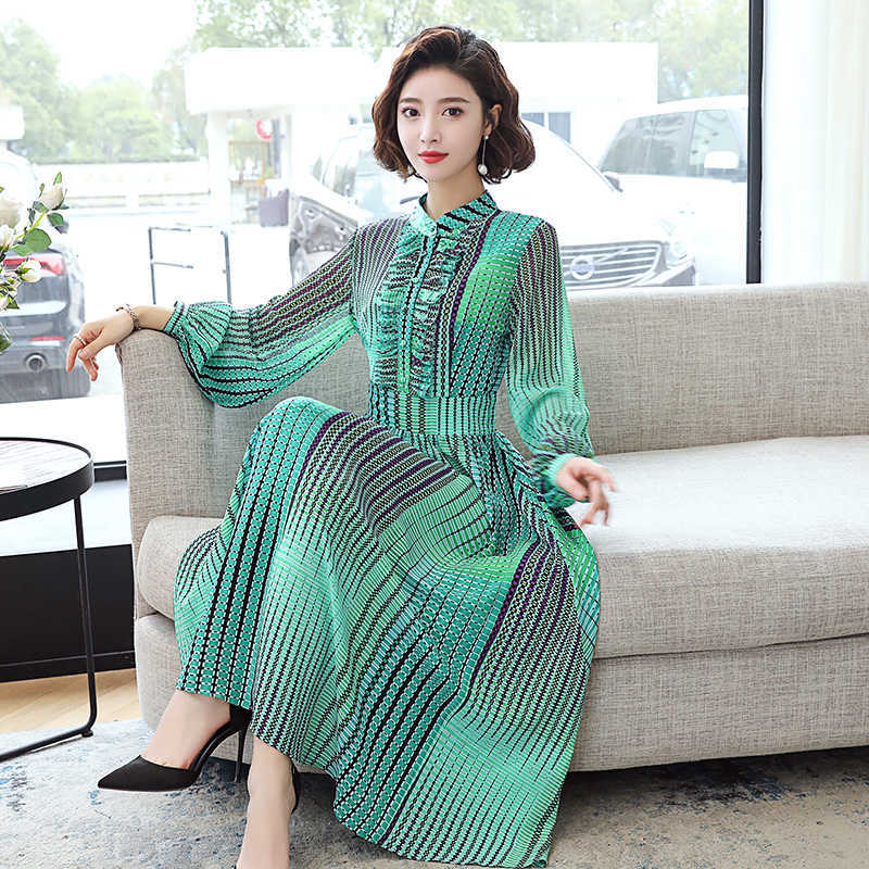 

Korean Women Dress Woman Chiffon es Elegant High Waist Midi Plus Size Print Long es Vestidos Verano 210604, Green
