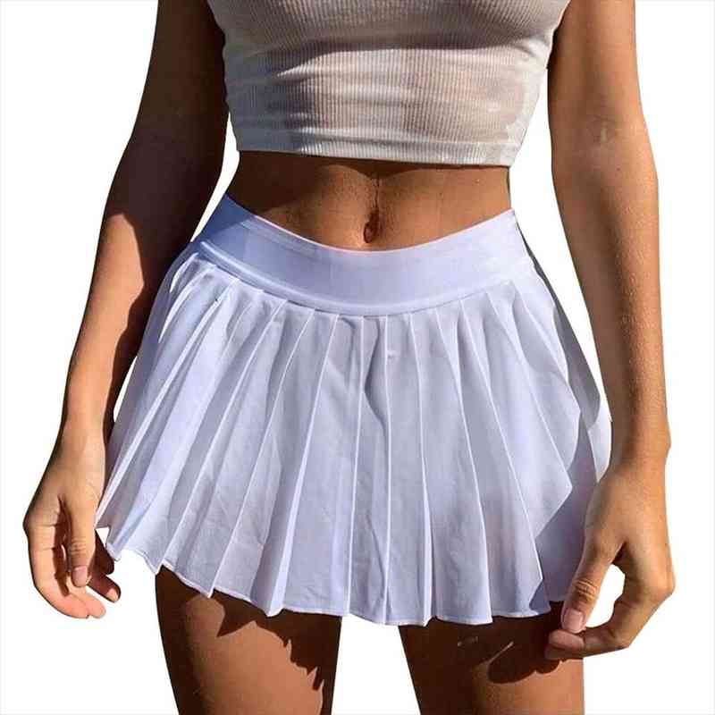 

tenny skirt a-line white high waist mini tennis skirt ruffle casual summer overall tennis skorts, Black