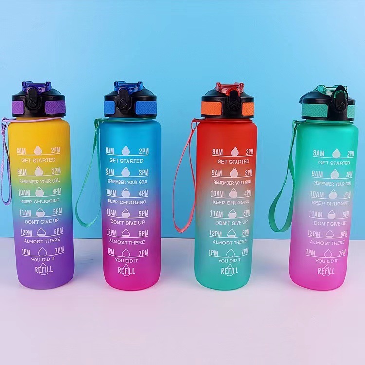 

32oz Motivational Fitness Sports Water Bottle with Time Marker & Straw, Large Wide Mouth Leakproof Durable BPA Free Non-Toxic