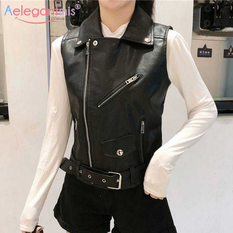 

Aelegantmis Fashion Vintage Pu Leather Vest Coat Women Sleeveless Faux Jacket Waistcoat Ladies Casual Outwear Black 210607