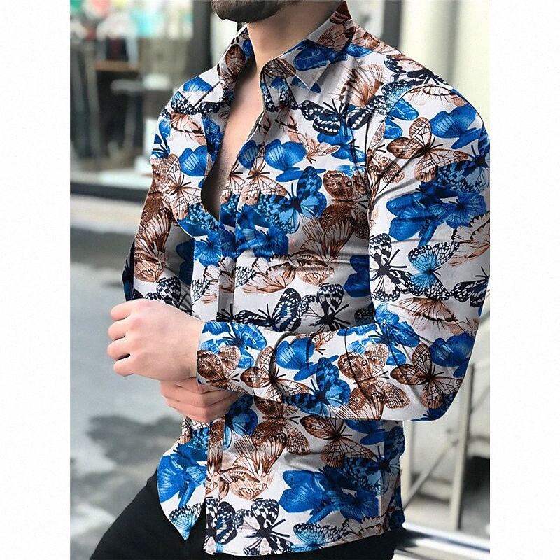 Men's Shirt 3D Print Butterfly Turndown Daily Holiday 3D Print Button-Down Long Sleeve Tops Casual Fashion Breathable Blue White Brown h0ws#