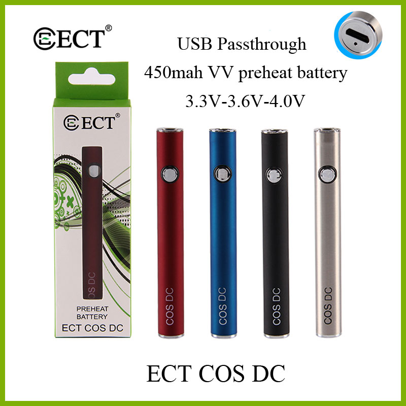 

ECT COS DC Battery Box Mod Kit 450mAh Preheating VV Adjustable Voltage With USB Cable Charging For 510 Thread Vape Pen 100% Original