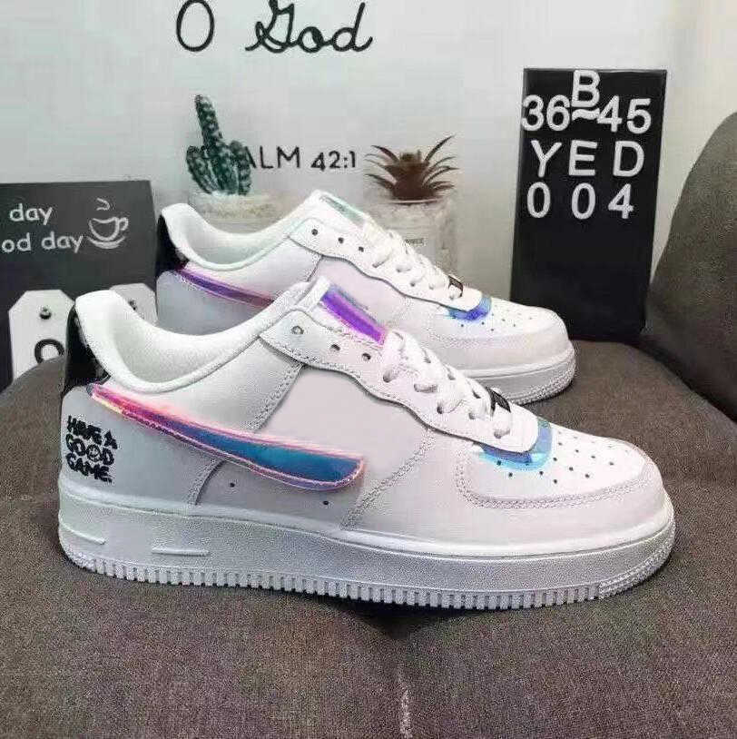 

New High Low 1 Have A Good Game Mens Running Shoes Triple White Laser Women Sport Sneakers Size 36-44 Dress Shoes