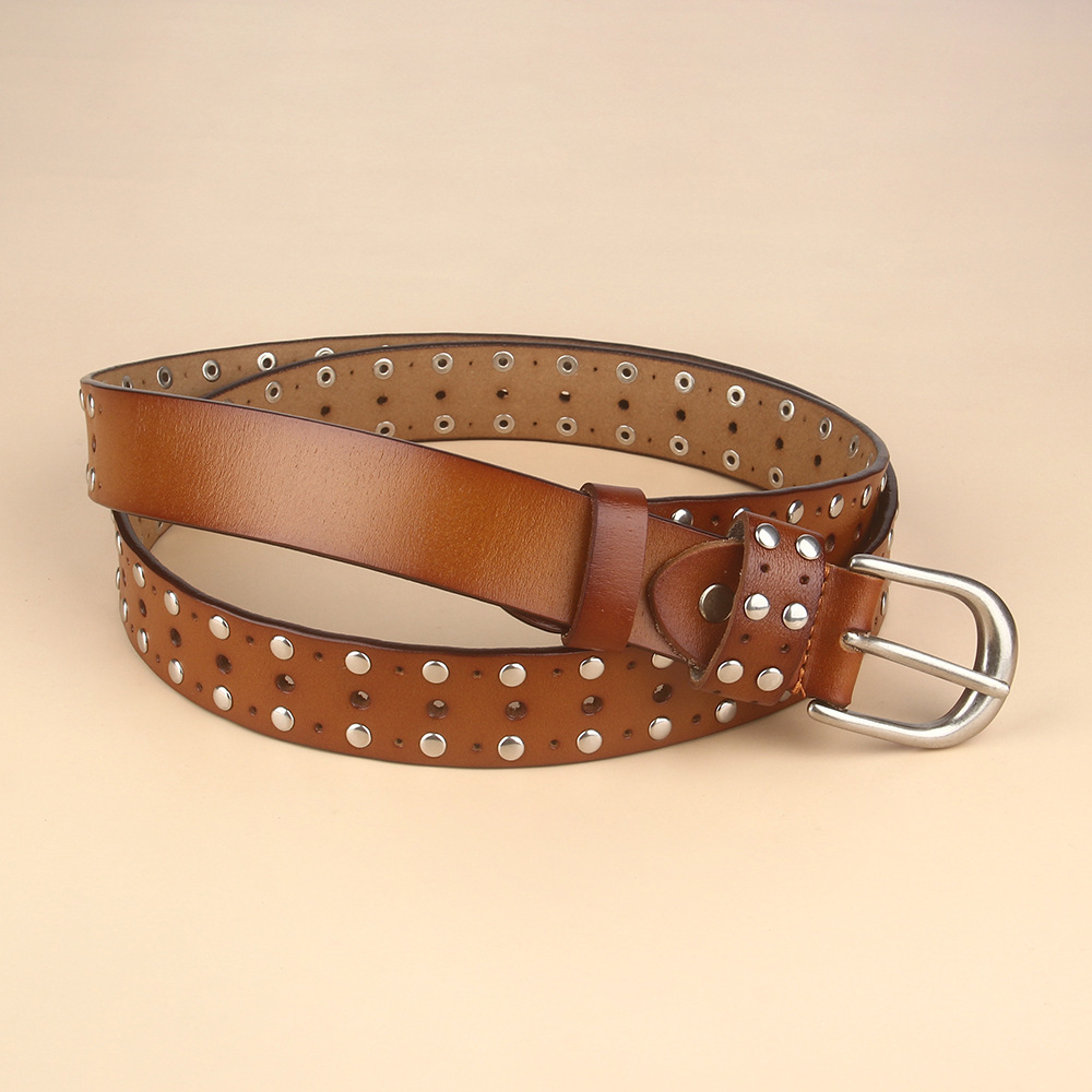 

Korean Women's Belt Genuine Leather Rivet Campus Style Jeans Decorative Versatile