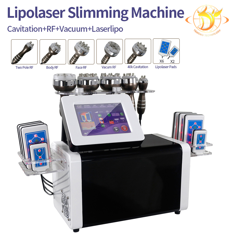 

2021 slimming 6 in 1 40K ultrasonic cavitation machine multipolar RF vacuum 8 pads lipolaser BIO microcurrent beauty