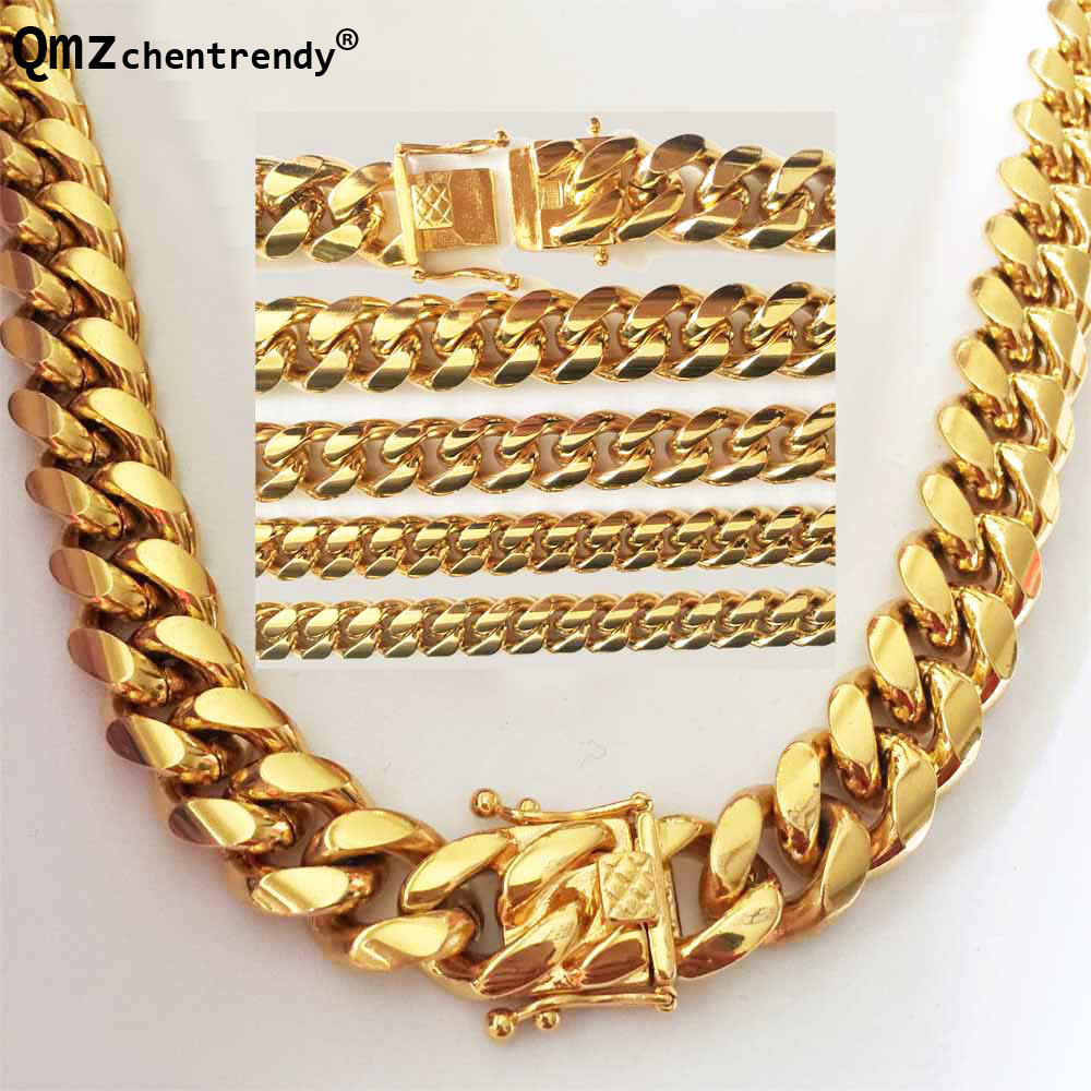 

News Arrival 8/10/12/14mm StainlSteel Miami Curb Cuban Chain Necklaces Casting Dragon Lock Clasp Mens Hip hop jewelry X0509