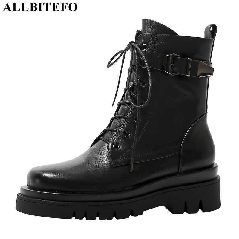 

ALLBITEFO high quality genuine leather thick heels women high heel shoes high heels ankle boots for women autumn women boots 210611, As picture