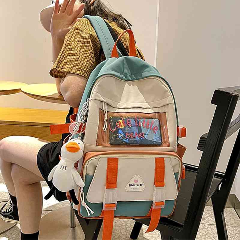 

Schoolbag female ins Harajuku ulzzang high large capacity Korean primary school students' Backpack, Green (without pendant)