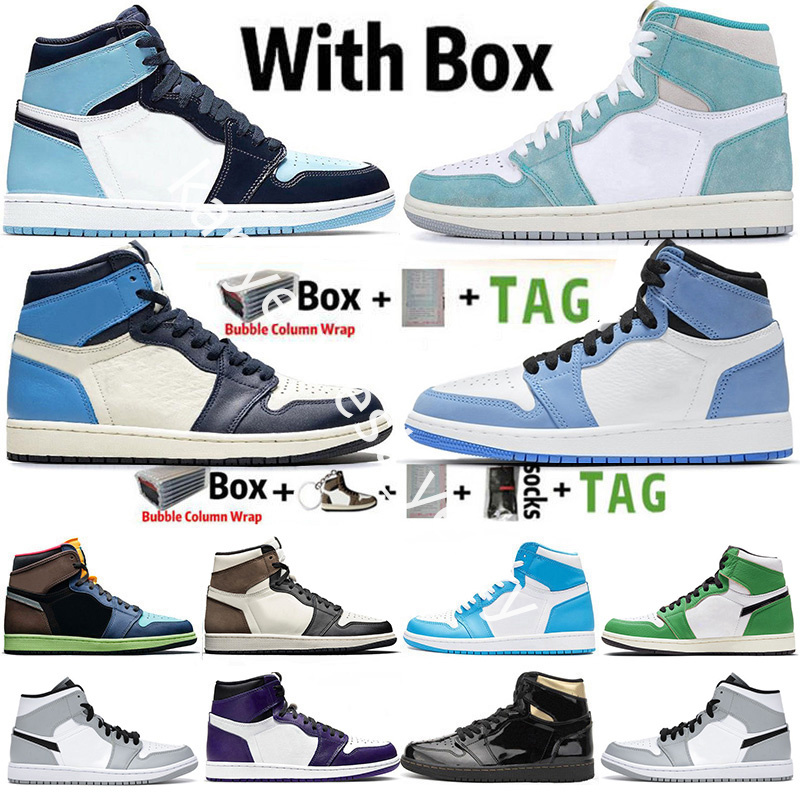 

2021 Airs With Box Jumpman 1 1s Mens Basketball Shoes Obsidian UNC Twist Lucky Green Dark Mocha Chicago University Blue Retro Women Sneakers, White;red