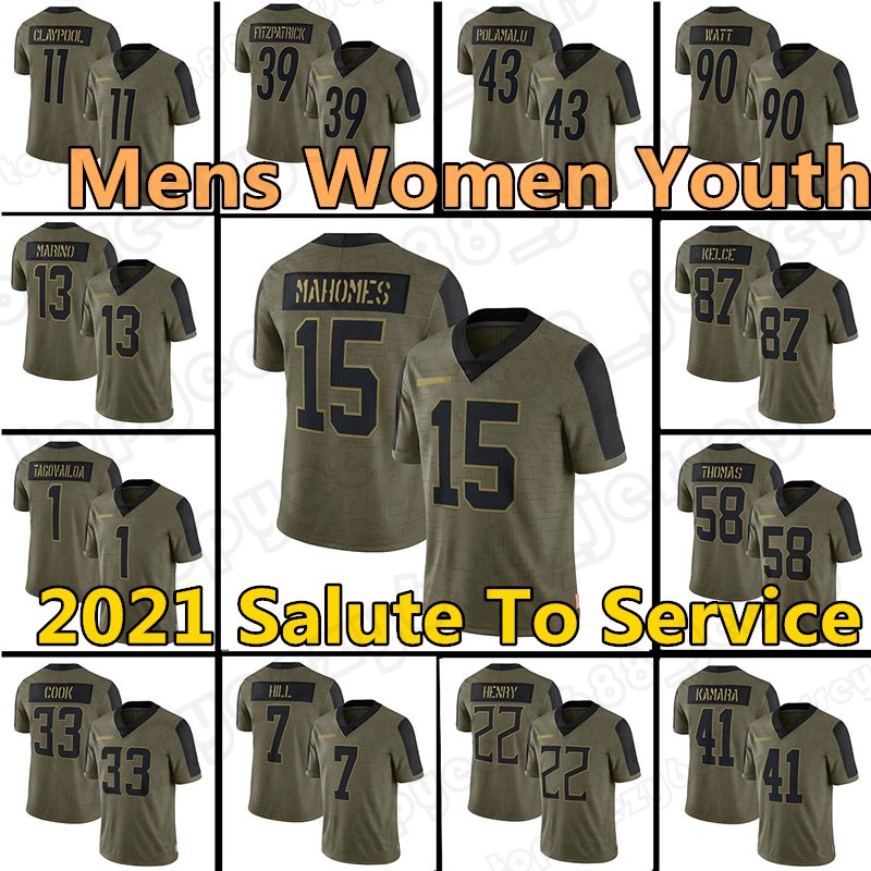 

2021 Salute To Service Kansa Patrick Mahomes T.J. Watt City Alvin Kamara Derrick Henry Jaylen Waddle Travis Kelce Chase Claypool Taysom Hill Tua Tagovailoa Wilson, 2021 jersey(qiuyzhang)