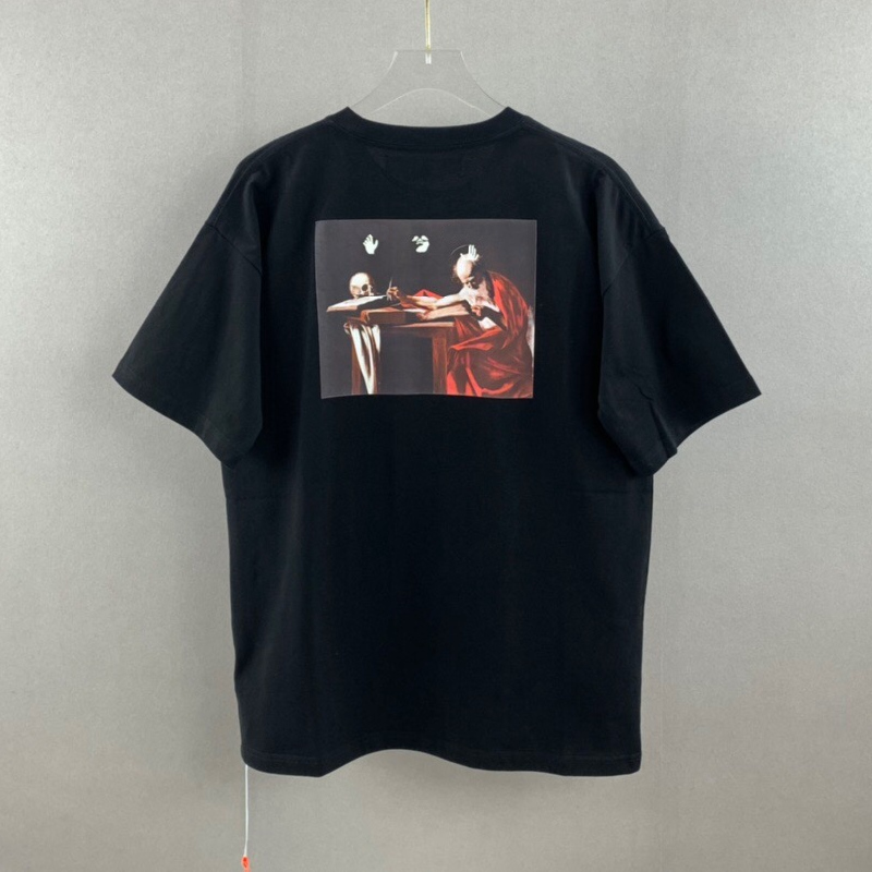 

22ss Spring Summer USA Oil Painting Religion Print T shirts Short Sleeve Mens Tshirt Women Clothes Casual Cotton Tee, Black