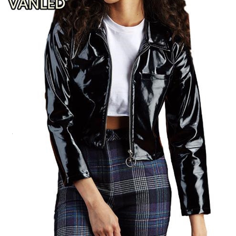 

Women's Down & Parkas Punk Rock Pu Leather Jacket Harajuku Round Circle Zipper Short Female Slim Outerwear WZL3, Black