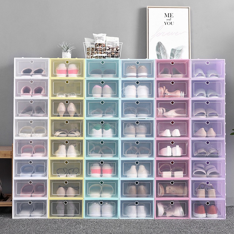 

Shoes Boxes Set Multicolor Foldable Storage Plastic Clear Home Shoe Rack Organizer Stack Display Box, As picture