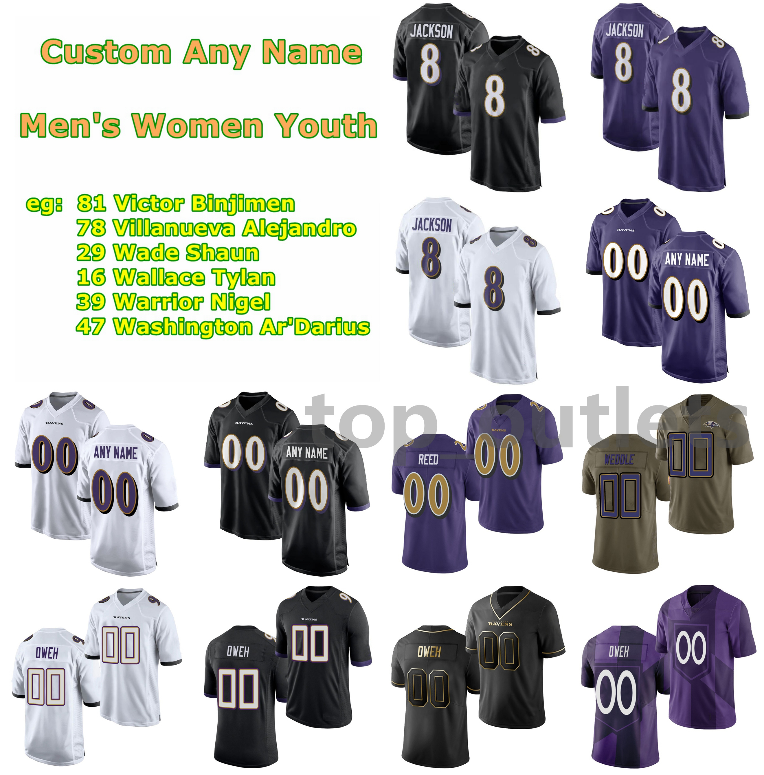 

2021 Ravens American Football Jerseys Broderick Washington Jr. Jersey Kristian Welch Chris Westry Brandon Williams Eli Wolf Derek Wolfe Cust, Black;red