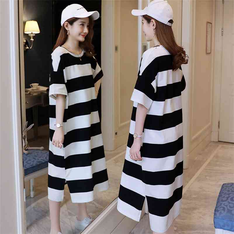 

Maternity Clothes Nursing Dress Casual Striped Out Wear for Postpartum Breastfeeding Straight Short Sleeve Pregnancy 210721, Green black