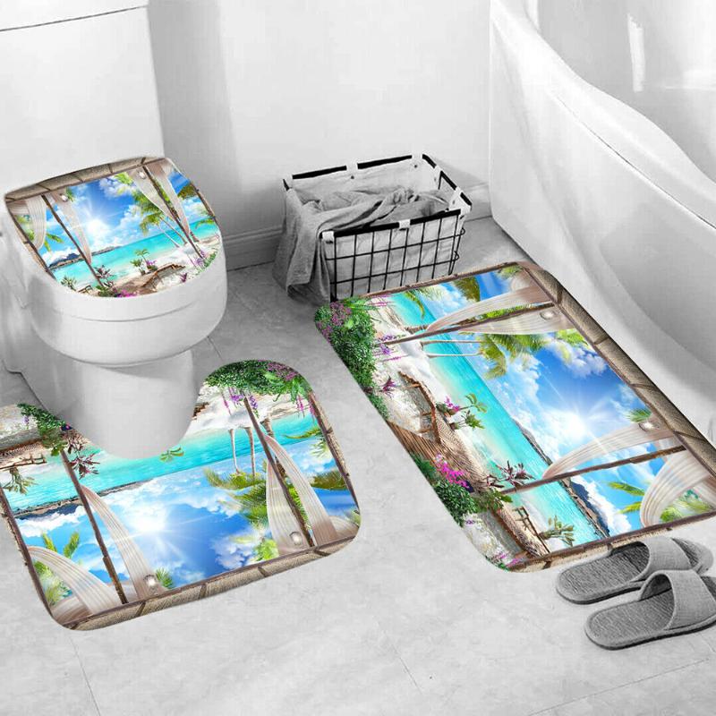 

Deco Cover Beach Seashell Carpet Seaside Bathroom Shower Curtain Bath Mats
