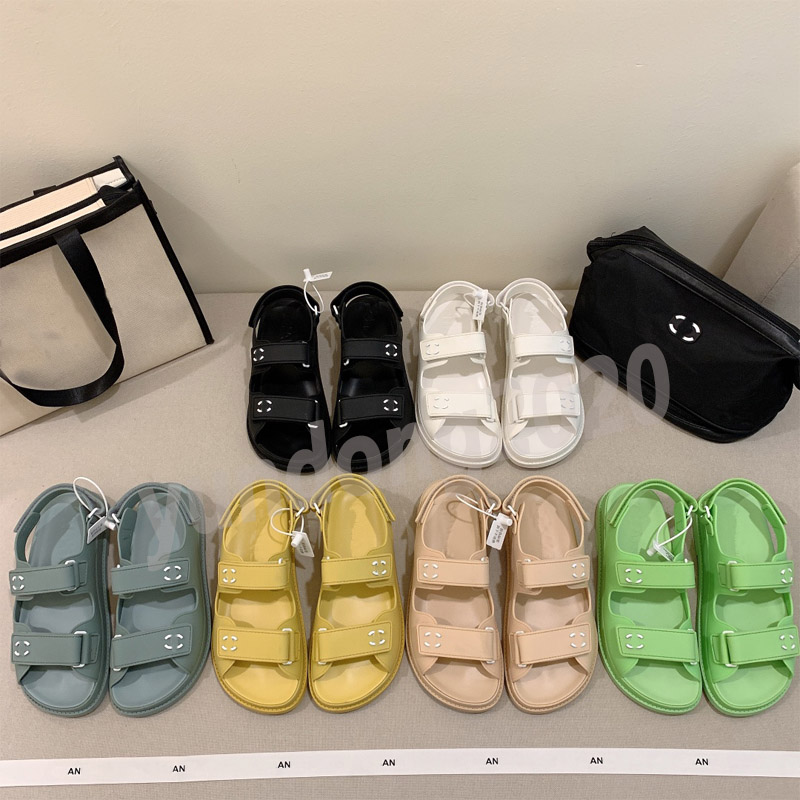 

2021 fashion casual women's velcro platform flat sandals, black and yellow cute girl brand slippers, with boxed 35-41