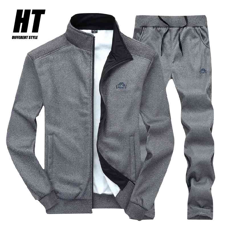 

Mens Tracksuits Polyester Sweatshirt Set Gray Jacket+sweatpants Casual Zipper Stand Collar Jogging Fitness Sports Suit 4XL 210603, Ly003lightgray