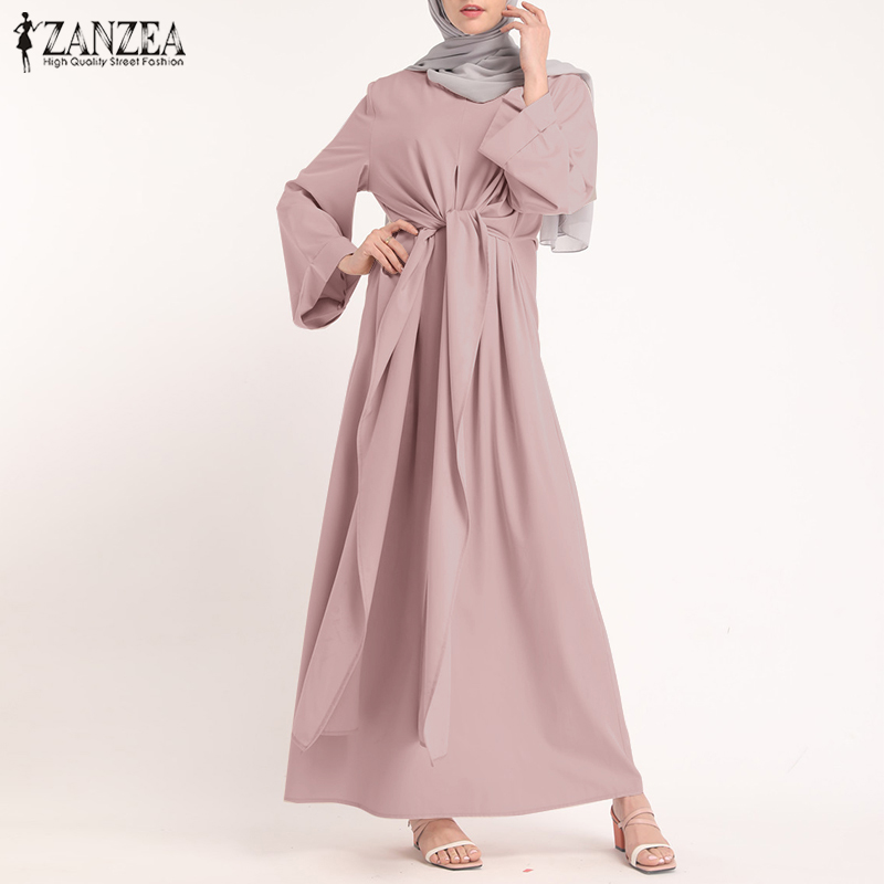 

2021zanzea muslim dresses eid mubarak kaftan dubai abaya turkey fashion hijab dress islam clothing maxi sundress for women vestidos, Black;gray