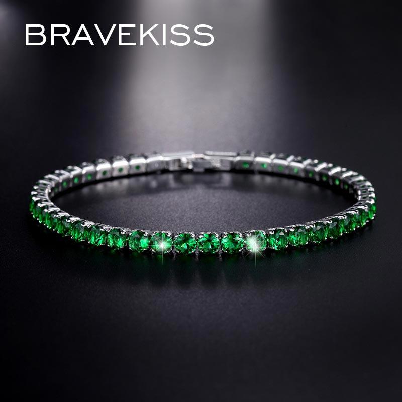 

Link, Chain BRAVEKISS Luxury Green Cubic Zirconia Bracelets Elegant Tennis Bracelet Bangles For Women Gift Fashion Jewelry BUB0097B