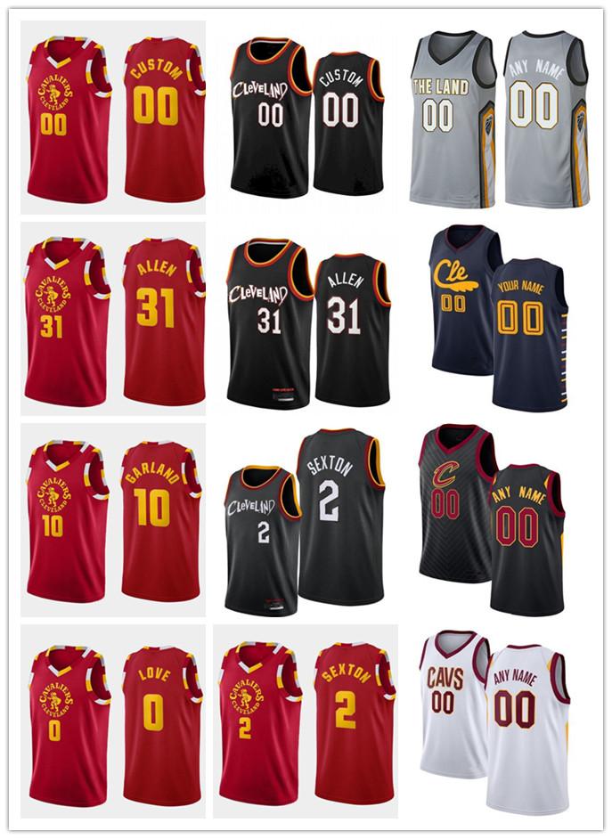

75th Custom Men Women Youth ClevelandCavaliersKevin 0 Love Collin 2 Sexton Darius 10 Garland Jarrett 31 Allen Basketball Jerseys, Black;red