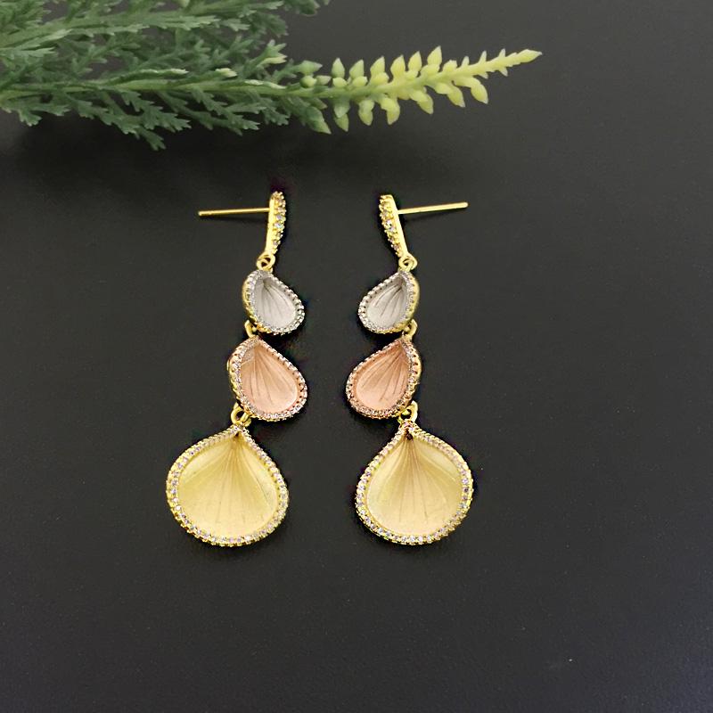 Stud Lanyika Jewelry Fashion Distinctive Leaf Sandblasting Full Micro Inlay Plated Banquet Gift-image-704363273