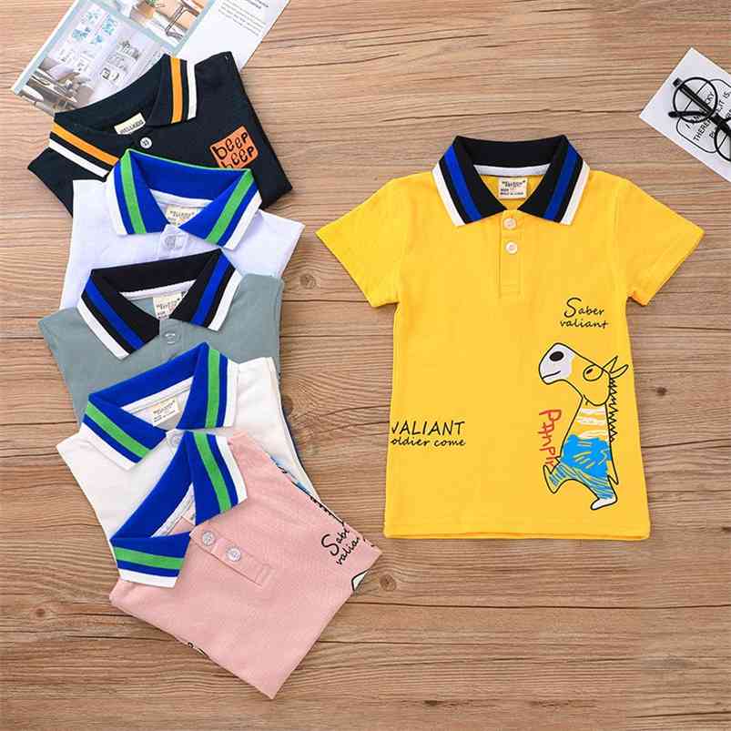 

Summer Children Casual Cotton Short Sleeve Turn-down Collar Single Breasted Print Cartoon Baby Girl Or Boys T-shirt 1-8T 210629, Sk-a1297d