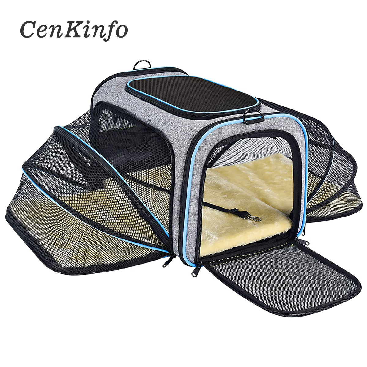 

CenKinfo Carrier For Cat Pet Airine Approved Expandabe Fodabe Soft Dog Carrier 5 Open Doors Refective Tapes Cat Trave Bag