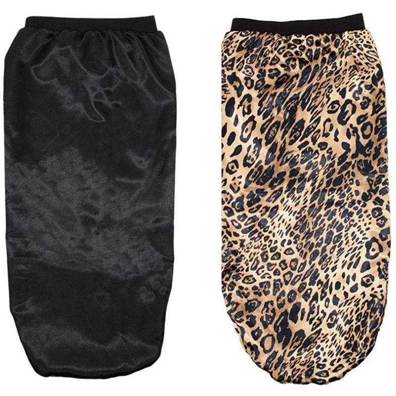 

Beanies 2 Pcs Hair Bonnets For Women Satin Black Leopard Soft Elastic Band Silk Sleeping Cap Big Bonnet