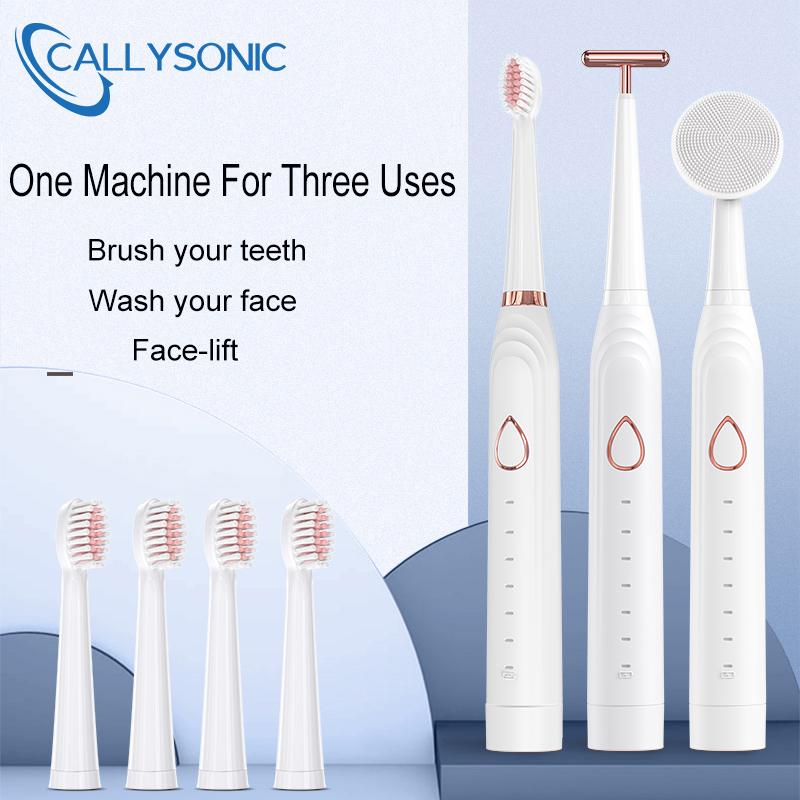 

Smart Electric Toothbrush CALLYSONIC Sonic 6 Mode USB Charger Rechargeable Tooth Brushes Cleansing Brush Massage Stick