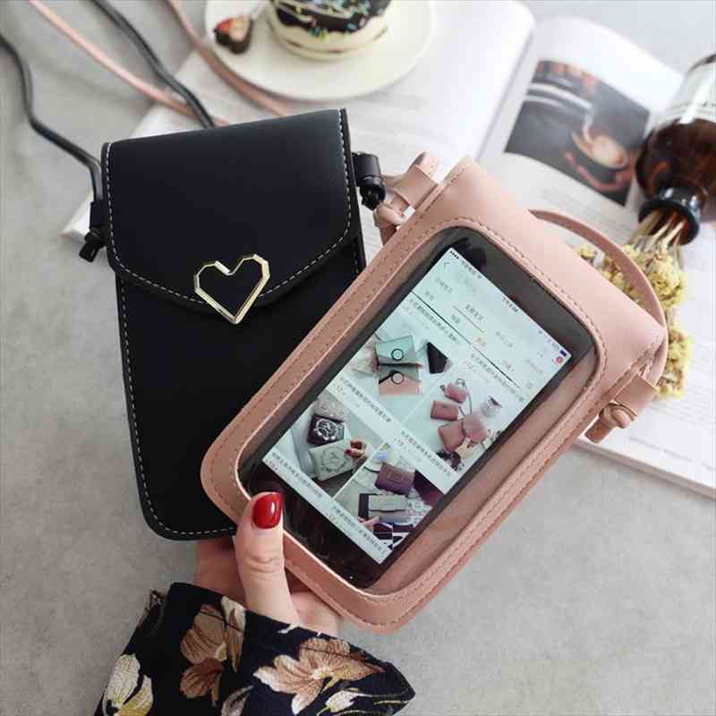 

women bag for phone transparent women coin purse cross wallet girls cute phone bag mini heart type hasp mobile pouch, Red;black