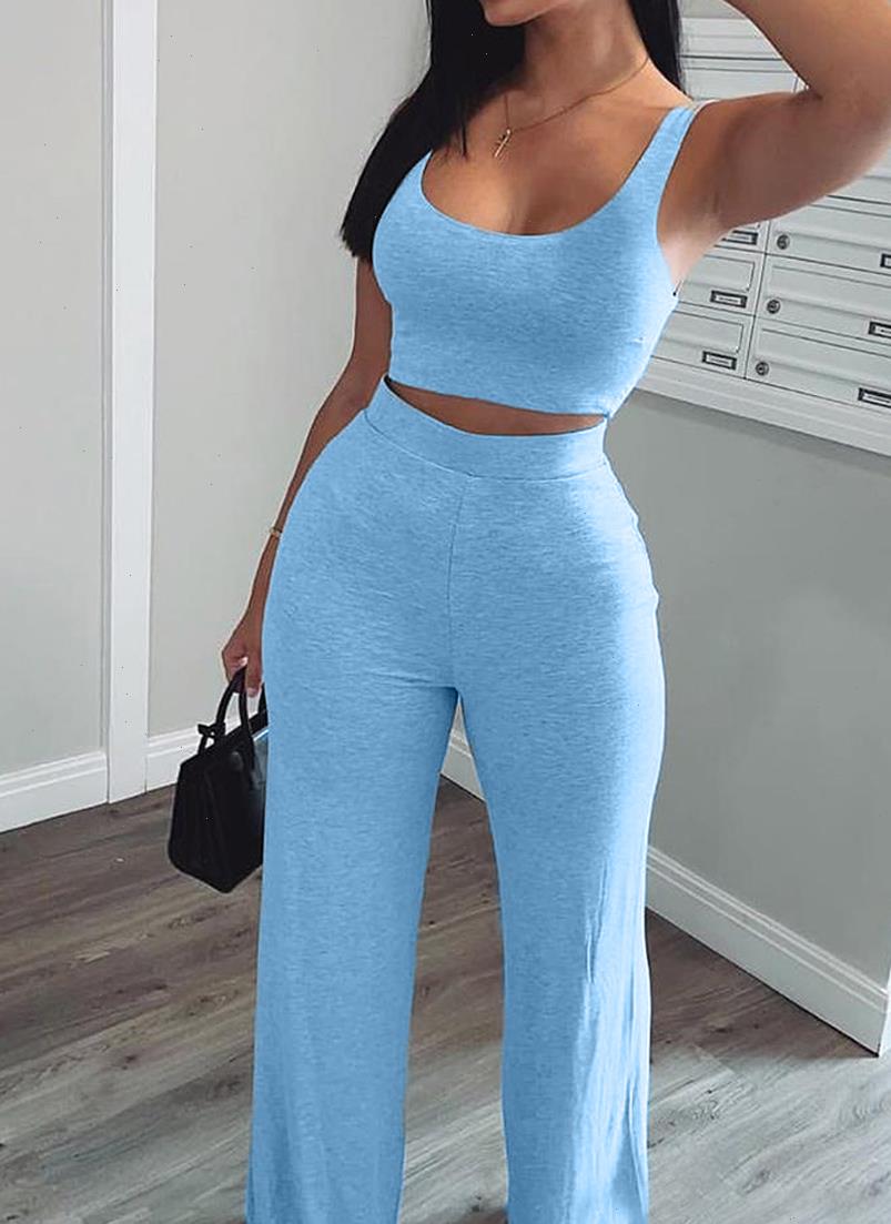 

two piece set tank womenpant crop straight femme white lounge wear matching sets 2 womens outfits