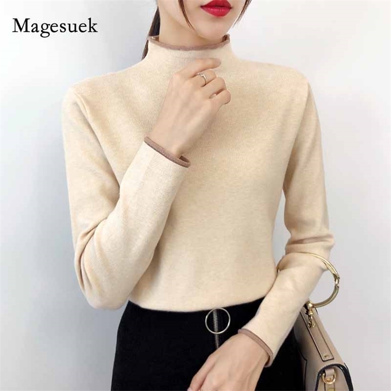 

Autumn and Winter Half High Neck Knitted Bottoming Sweater Women Long Sleeve Loose Pullover Sweet Solid 10921 210518, Brown