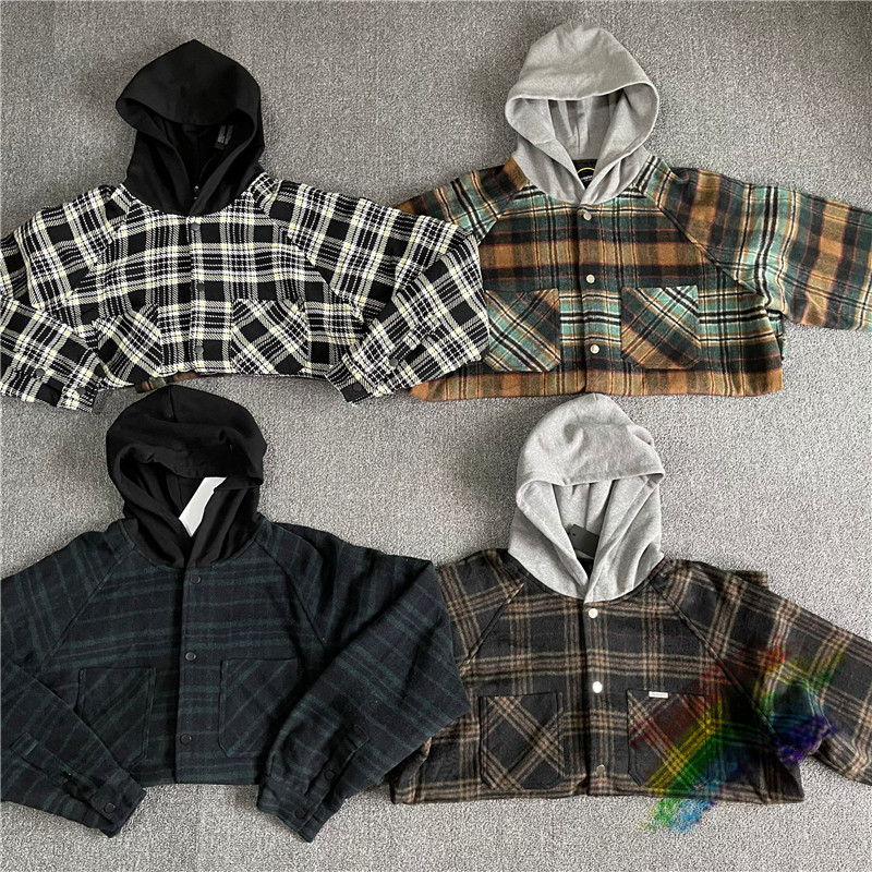 

Hoodie Men Women 1 High Quality Flannel Check Striped Button Jacket Coat Pullover Sweatshirts Heavy Fabric Hooded