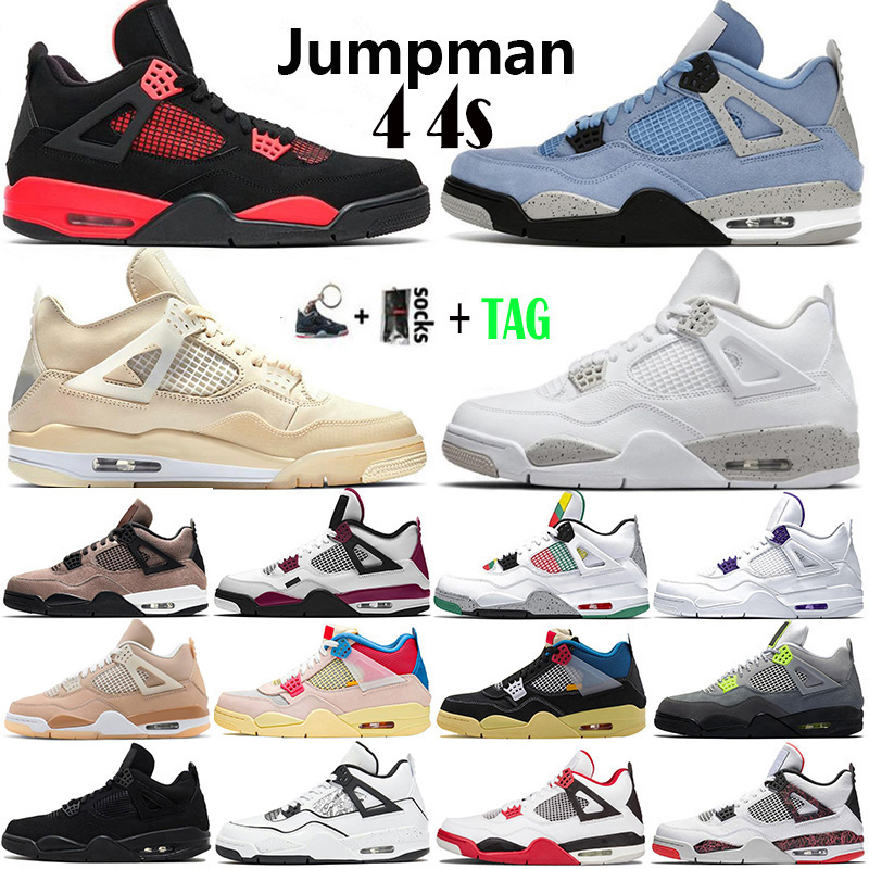 

2022 Jumpman 4 4s Mens Basketball Shoes University Blue White Oreo Taupe Haze Sail Bred Fire Red Neon Black Cat Metallic Purple Trainers Designer Sneakers, Box