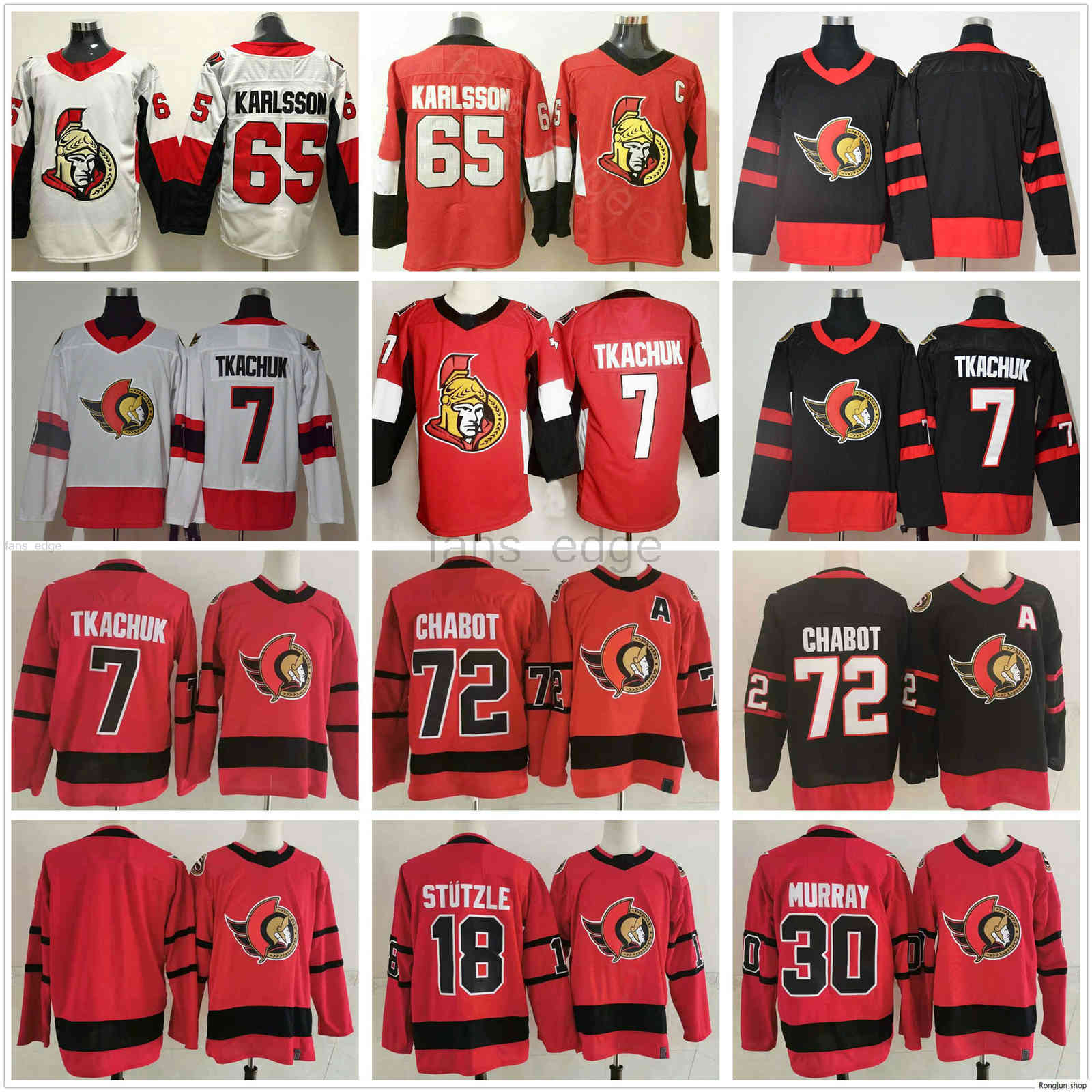 

2021 Reverse Retro Ottawa Senators 7 Brady Tkachuk 72 Thomas Chabot 30 Matt Murray 18 Tim Stutzle 65 Erik Karlsson Red Black Hockey Jerseys, As picture
