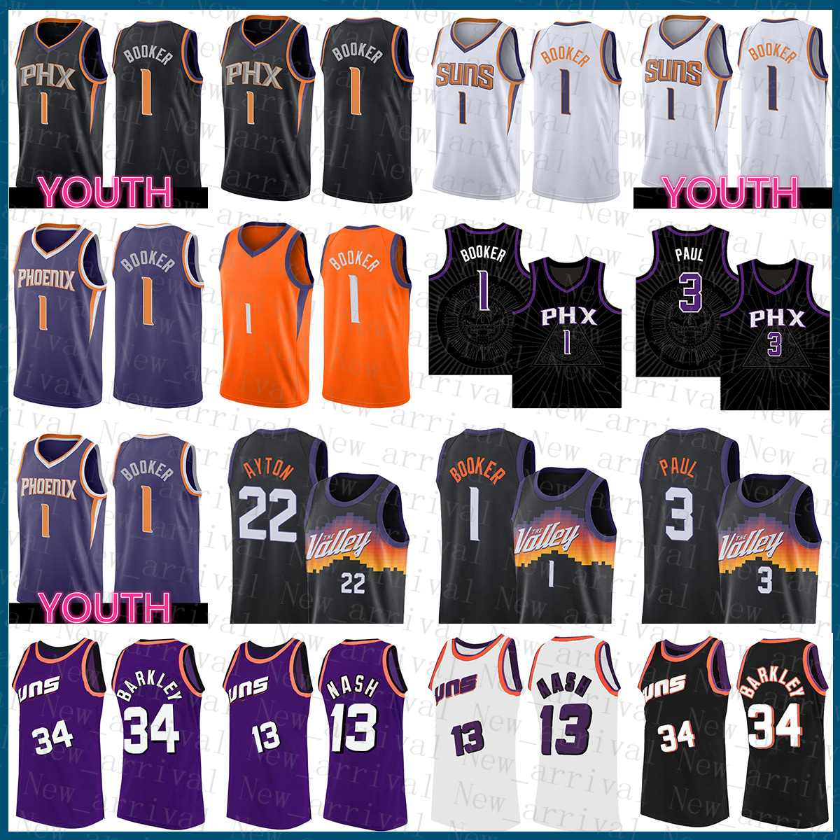

2022 Cheap Phoenixs Sun 13 34 Devin Booker Chris Paul DeAndre Ayton Basketball Jersey 1 3 22 Steve Nash Charles Barkley Discount