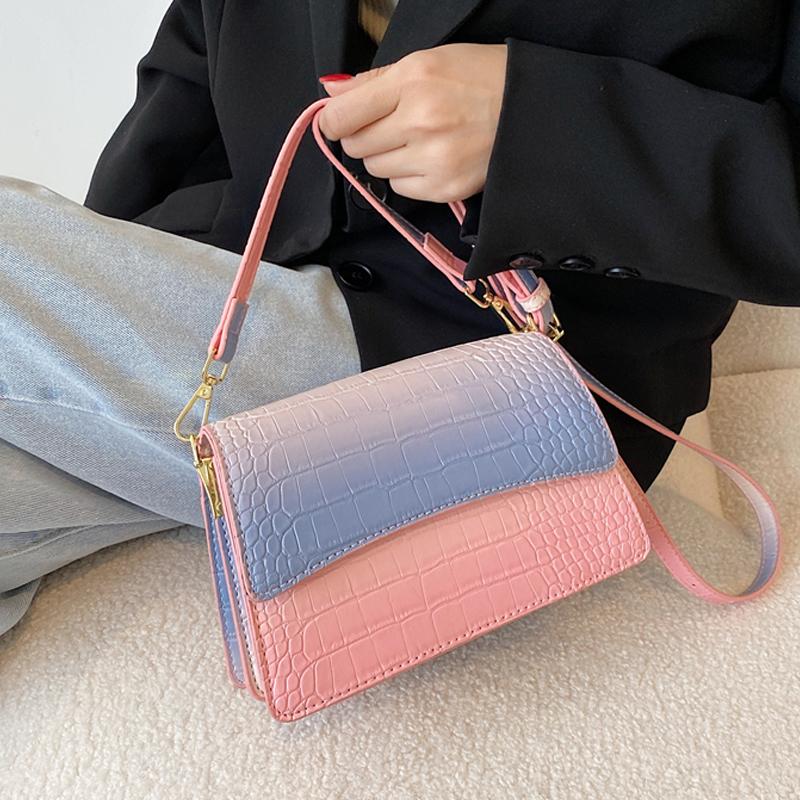 

Evening Bags Small Simple Gradient Color PU Leather Crossbody For Women 2021 Summer Design Female Luxury Shoulder Handbags And Purses