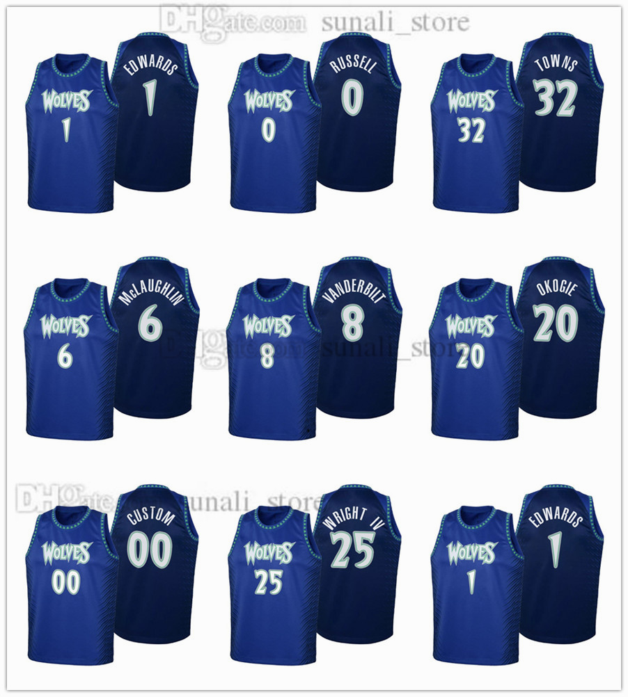 

75th Anniversary 2021-22 City Blue Basketball Jerseys D'Angelo Russell 0 Karl-Anthony Towns 32 Anthony Edwards 1 Josh Okogie 20 McLaughlin 6 Jarred Vanderbilt 8, Custom (leave message)
