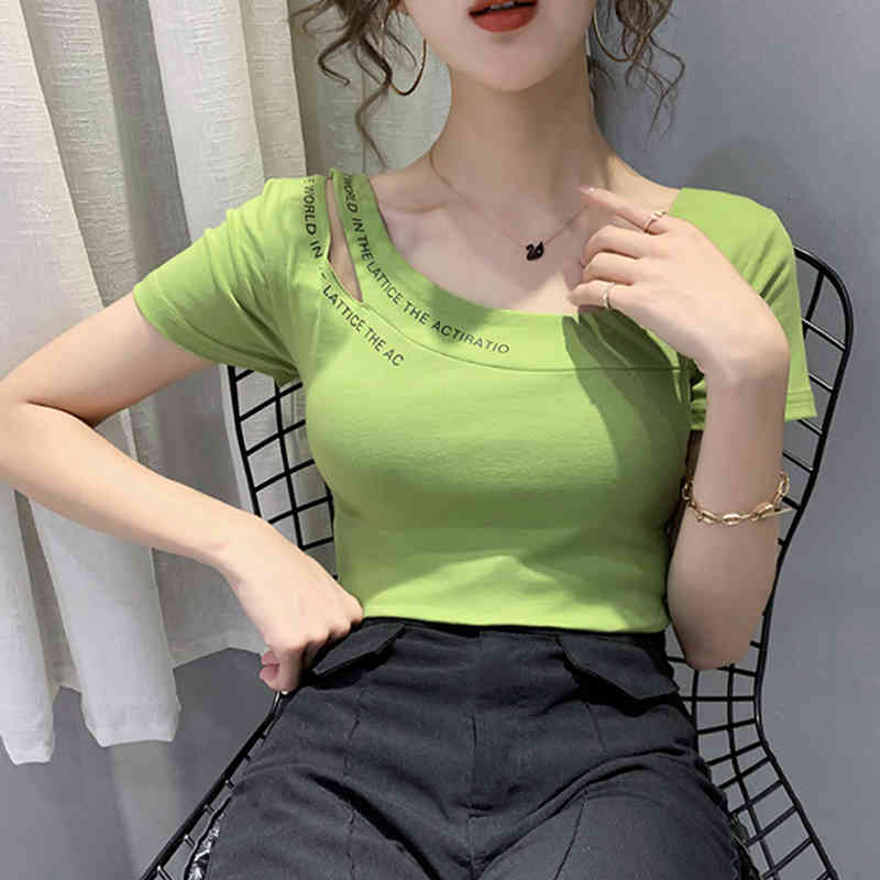 

Women' T-Shirt Letter Women Cotton Hole V-Neck Tshirt Female Woman Clothes Summer Top Short Sleeve Camiseta Mujer Tee Shirt Femme DT8L, Black