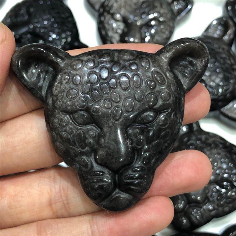 

Decorative Objects & Figurines Beautiful Crystal Carvings Natural Hand-carved Gold Obsidian Leopard Head Necklace Fashion Jewelry Gifts 1pcs